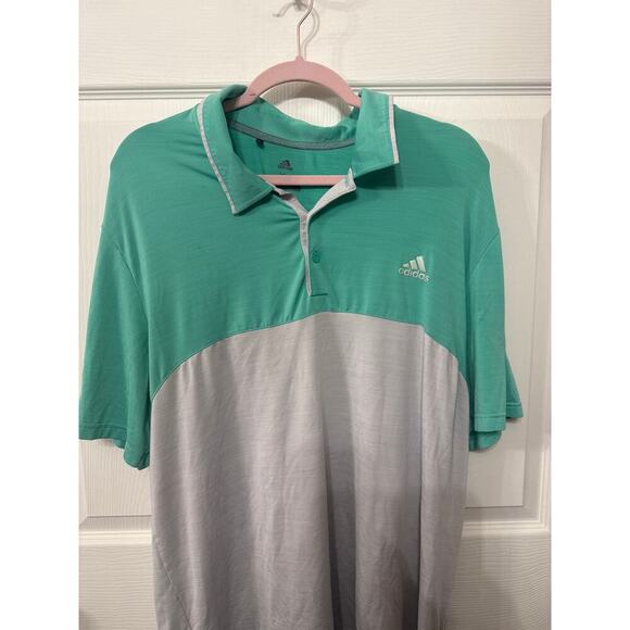 Adidas Men's Pistachio Green & Ash Gray Colorblock Ultimate365 Golf Polo, XL - Picture 4 of 7